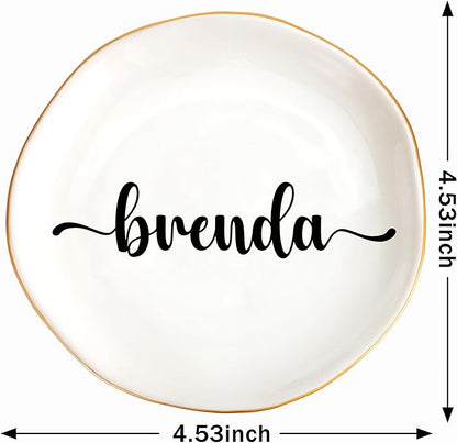 JoycuFF Brenda Personalized Name Ceramic Jewelry Tray, Mothers Day Christmas Anniversary Engagement Birthday Gifts for Women Couples, Trinket Dish for Rings Earrings Necklaces Bracelets Keys