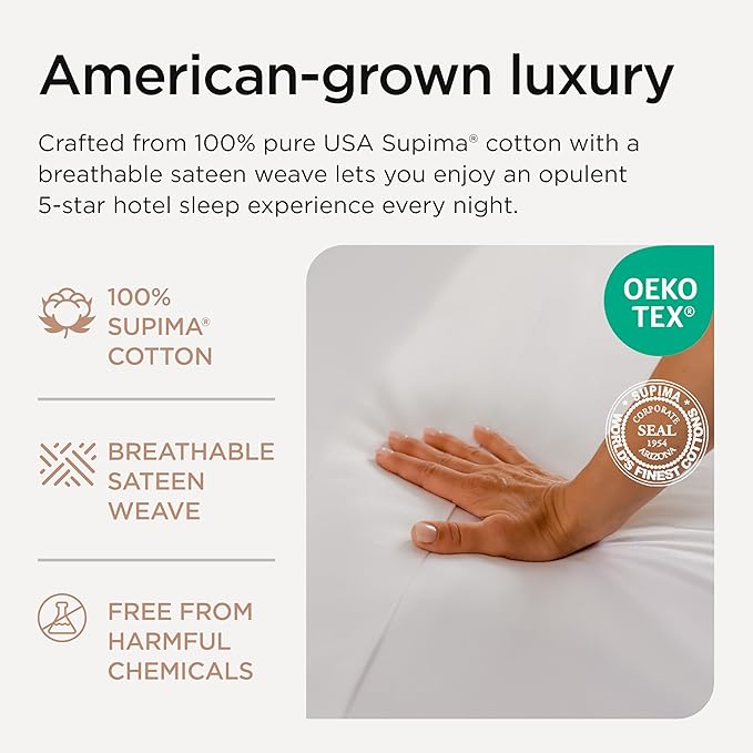 Threadmill 100% American Supima Cotton Sheets, Queen Sheet Set 1000 Thread Count Luxury 4 PC Luxury Bedding Set, Hotel Quality Sateen Weave, Hotel White Sheets with Elasticized Deep Pocket