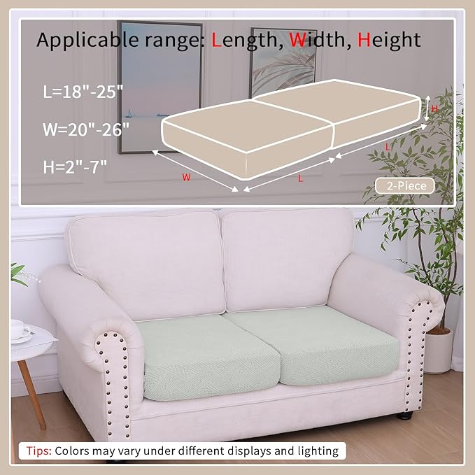 hyha Waterproof Couch Cushion Covers, Waterproof Sectional Couch Covers for 2 Cushion Sofa for Pets, Stretch Sofa Slipcover Washable with Elastic Bottom(2 Packs, Light Grey)