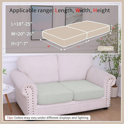 hyha Waterproof Couch Cushion Covers, Waterproof Sectional Couch Covers for 2 Cushion Sofa for Pets, Stretch Sofa Slipcover Washable with Elastic Bottom(2 Packs, Light Grey)