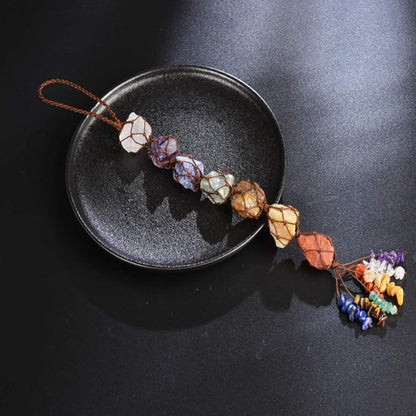 Anjiucc Handmade Hanging Ornaments 7 Chakra Raw Stones Home Decoration Feng Shui Ornament Yoga Meditation car Decoration