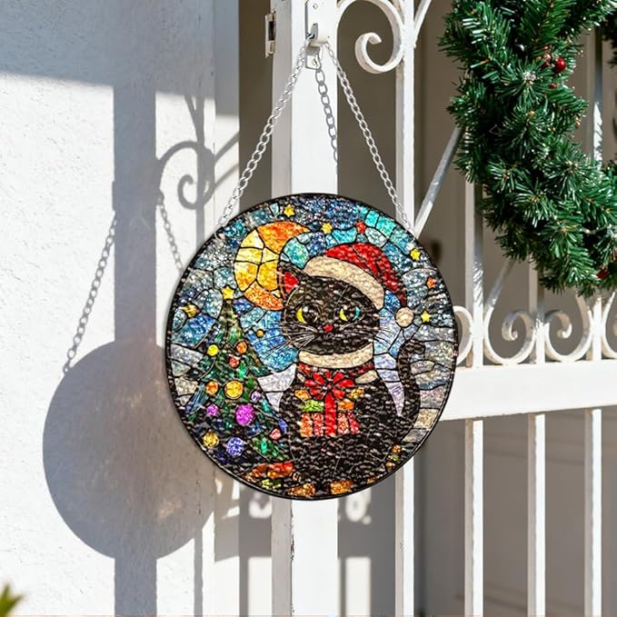 Chrismas Acrylic Stained Glass Window Hanging,Sun Catcher Decor Stained Panel Hangings Wall Art Decor, 2026 8x8inch (SCL004 Cat)