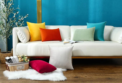 mixeoo Comfy Dark Turquoise Throw Pillow Covers Decorative Square Solid Thick Velvet Super Soft Cushion Cases Home Decor for Sofa Couch Living Room Chair, Set of 2, 18 x 18 Inch