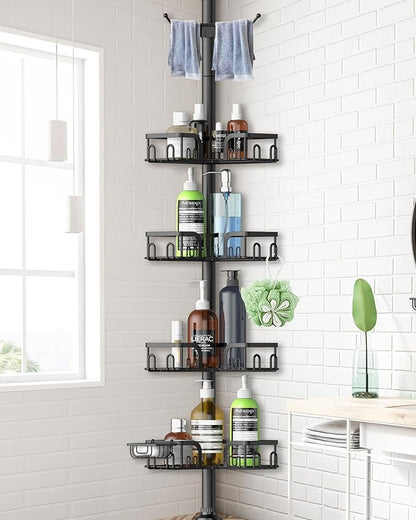 Corner Shower Caddy Tension Pole 4 Tier Adjustable Stainless Steel Shower Shelf for Inside Shower Bathtub Shampoo,Standing Bathroom Organizer Shelves with 39 to 113 inch Height