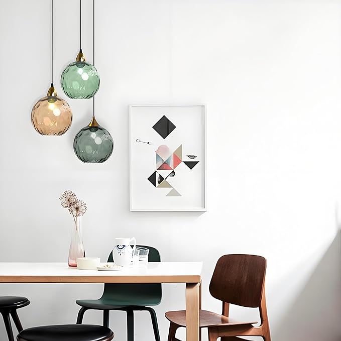 15cm/5.9’’ Industrial Vintage Spherical Glass Pendant Light, E26 Ceiling Hanging Lamp, Gold Finish & Ripple Glass Globe Shade, Dining Room Bedroom Chandelier (Amber)