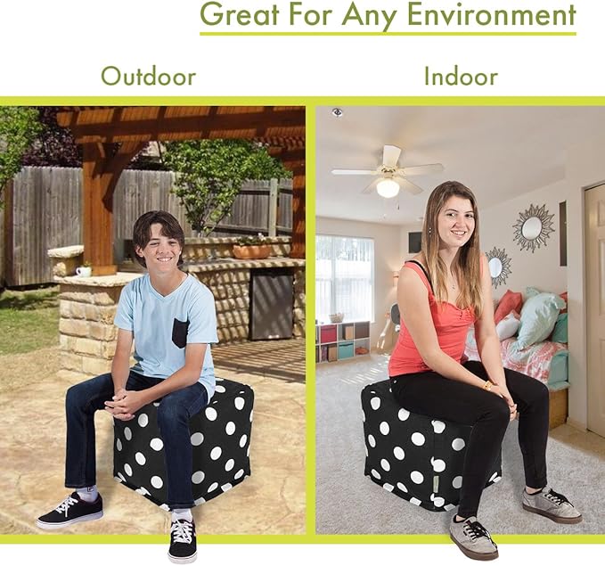 Majestic Home Goods Black Large Polka Dot Indoor Bean Bag Ottoman Pouf Cube L W x 17" H, 17" x 16" x 16",
