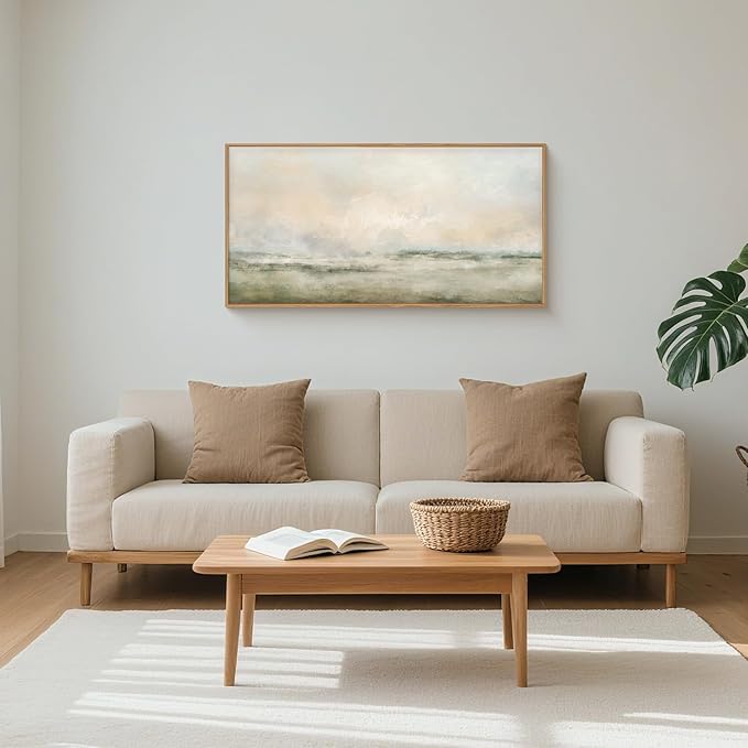 Aryroi Abstract Natural Landscape Framed Canvas Wall Art Set, Watercolor Tan Green Beige Wall Decor, Minimalist Neutral Modern Scenery Artwork for Living Room, Bedroom,Farmhouse- 40"x20"x1