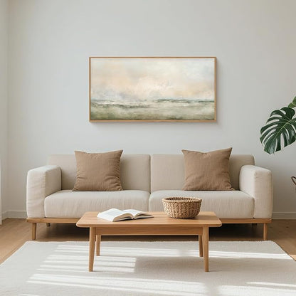 Aryroi Abstract Natural Landscape Framed Canvas Wall Art Set, Watercolor Tan Green Beige Wall Decor, Minimalist Neutral Modern Scenery Artwork for Living Room, Bedroom,Farmhouse- 40"x20"x1