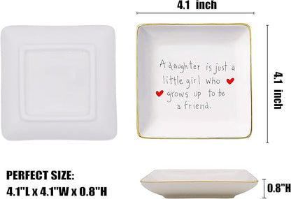 Topthink A Daughter Is Just A Little Girl Who Grows Up to Be A Friend-Ceramic Jewelry Holder Ring Dish Trinket Tray from Mom-Birthday Graduation Christmas Gift for Daughter Daughter-in-Law