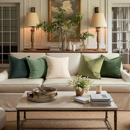 MIULEE Velvet Throw Pillow Covers 20x20 Inch, Pack of 2 - Moss Green, Soft Solid Decorative Pillow Covers Cushion Cases Modern Luxury Home Decor for Spring Couch Sofa Bedroom Livingroom