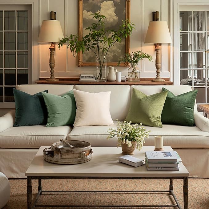 MIULEE 24x24 Inch Euro Sham Velvet Pillow Covers, Set of 2 Large Square Decorative Spring Pillows -Sage Green Super Soft for King Bed, Sofa, Couch, Accent Chairs