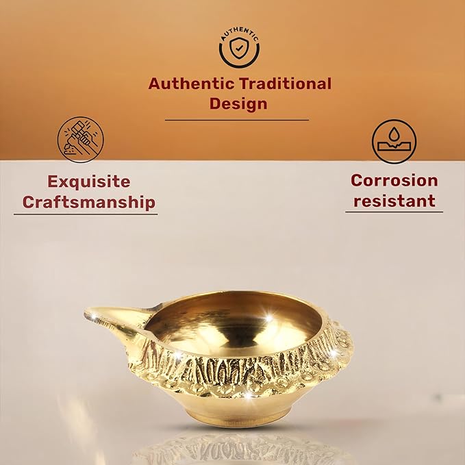 Shubhkart Premium Brass Kuber Deep Diya Set of 6 – Handcrafted Oil Lamps for Home Temple Décor, Yoga, Festive Rituals, Wedding Ceremonies & Spiritual Gifting with Elegant Brass Shine & Classic Design