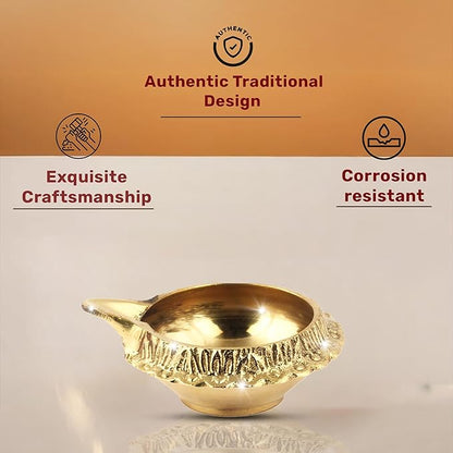 Shubhkart Premium Brass Kuber Deep Diya Set of 6 – Handcrafted Oil Lamps for Home Temple Décor, Yoga, Festive Rituals, Wedding Ceremonies & Spiritual Gifting with Elegant Brass Shine & Classic Design