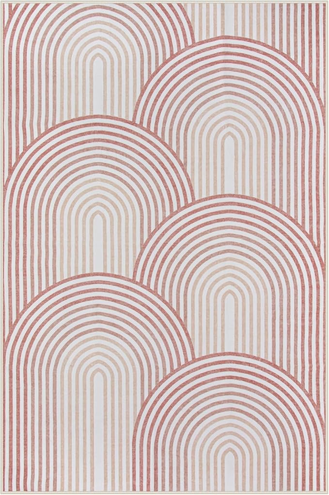 Moynesa Abstract Rainbow 6x9 Area Rugs for Living Room, Washable Soft Pink Rug for Bedroom Girl Nursery Classroom Ultra-Thin, Mid Century Modern Boho Large Floor Carpet for Playroom Home Office