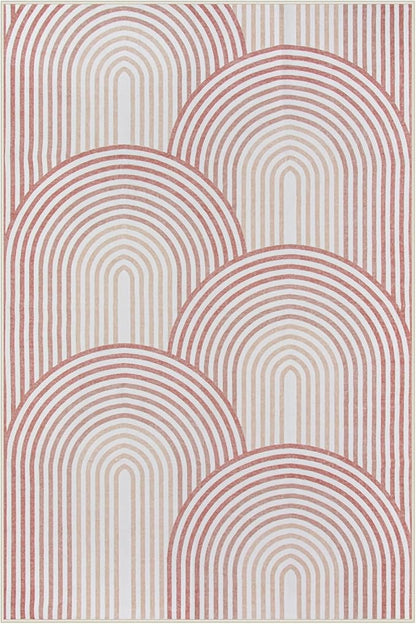 Moynesa Abstract Rainbow 6x9 Area Rugs for Living Room, Washable Soft Pink Rug for Bedroom Girl Nursery Classroom Ultra-Thin, Mid Century Modern Boho Large Floor Carpet for Playroom Home Office