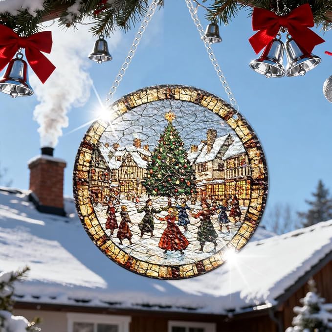 Chrismas Acrylic Stained Glass Window Hanging,Sun Catcher Decor Stained Panel Hangings Wall Art Decor, 2026 8x8inch (SCL015 Chrismas Tree)