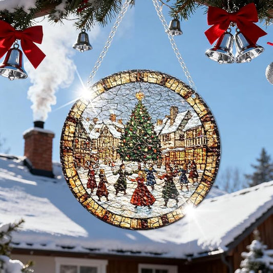 Chrismas Acrylic Stained Glass Window Hanging,Sun Catcher Decor Stained Panel Hangings Wall Art Decor, 2026 8x8inch (SCL015 Chrismas Tree)