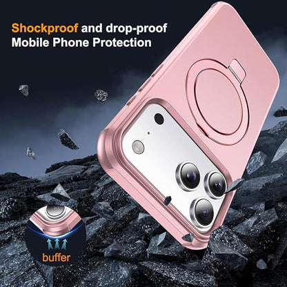 Phone Case Compatible with iPhone 17 Pro Case with Invisible Magnetic O-Ring Stand Military-Grade Phone Case for iPhone 17 Pro 6.3" [Compatible with Mag-Safe][Great Grip Feeling], Rose Gold