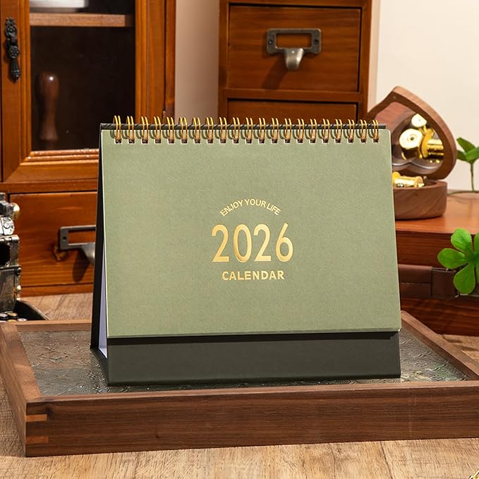 Small Desk Calendar 2025-2026, Use Now to Dec 2026, Standing Flip Desktop Calendar with To-do List & Notes, Academic Year Desk Calendar with Stickers, Monthly Calendar for Home Office (Green)