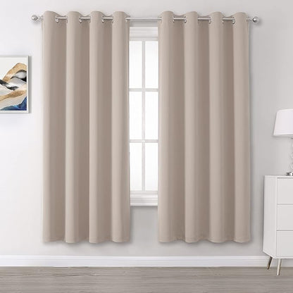DUALIFE Light Brown Curtains for Living Room 2 Panels 63 Inches Long Solid Blackout Curtain Panels Thermal Insulated Grommet Top Room Darkening Curtains for Bedroom 52 x 63 Inch Length
