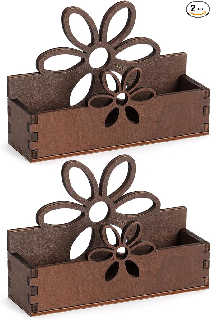eZAKKA 2 Pack Business Card Holder, Wooden Business Card Stand for Office Home Desktop Tabletop Organizer(Flower)