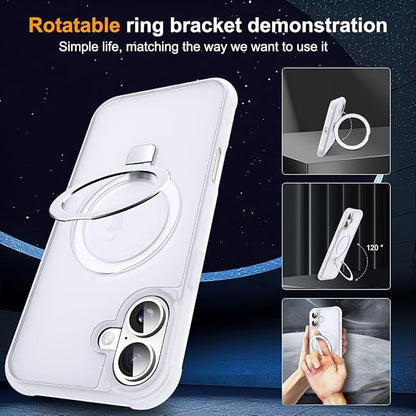Compatible with iPhone 16 Plus Case with Invisible Magnetic O-Ring Stand Military-Grade Phone Case for iPhone 16 Plus 6.7" [Compatible with Mag-Safe][Great Grip Feeling],Translucent