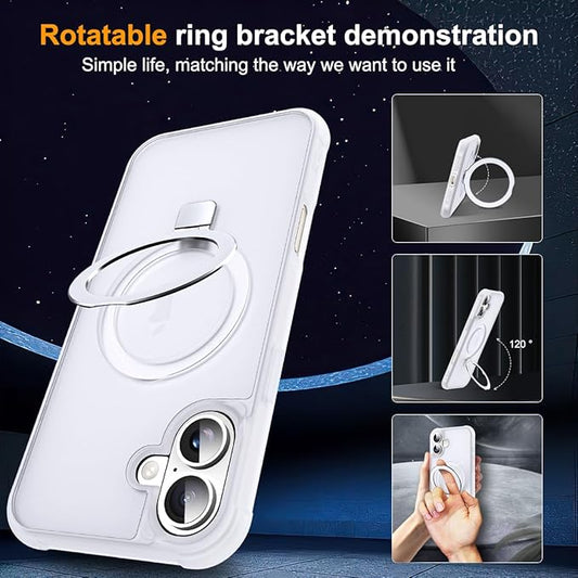 Compatible with iPhone 16 Plus Case with Invisible Magnetic O-Ring Stand Military-Grade Phone Case for iPhone 16 Plus 6.7" [Compatible with Mag-Safe][Great Grip Feeling],Translucent