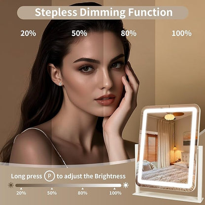 ROLOVE Vanity Mirror with Lights 13x16 Inch, Smart Touch Control, 3 Color Lighting Modes, Table Top Mirror with Stand for Bedroom