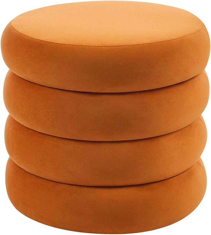 Flouki 20.1" Storage Ottoman Round, Vanity Stools for Bedroom, Velvet Pouf Ottoman with Removable Lid, Modern Ottoman Stool for Girls Women, Foot Stool for Living Room, Orange