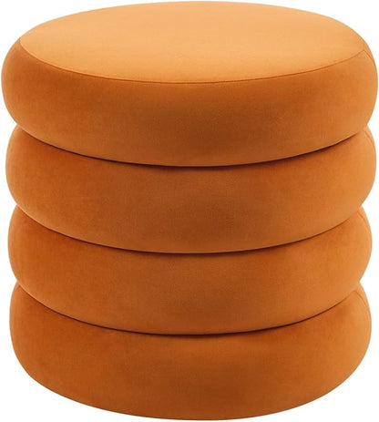 Flouki 20.1" Storage Ottoman Round, Vanity Stools for Bedroom, Velvet Pouf Ottoman with Removable Lid, Modern Ottoman Stool for Girls Women, Foot Stool for Living Room, Orange