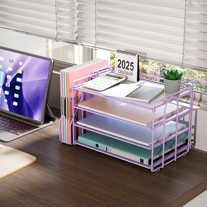 gianotter 4-Tier Paper Organizer With Magazine Holder, Desk Organizers and Accessories, File Organizer for Office Supplies Storag (Purple)