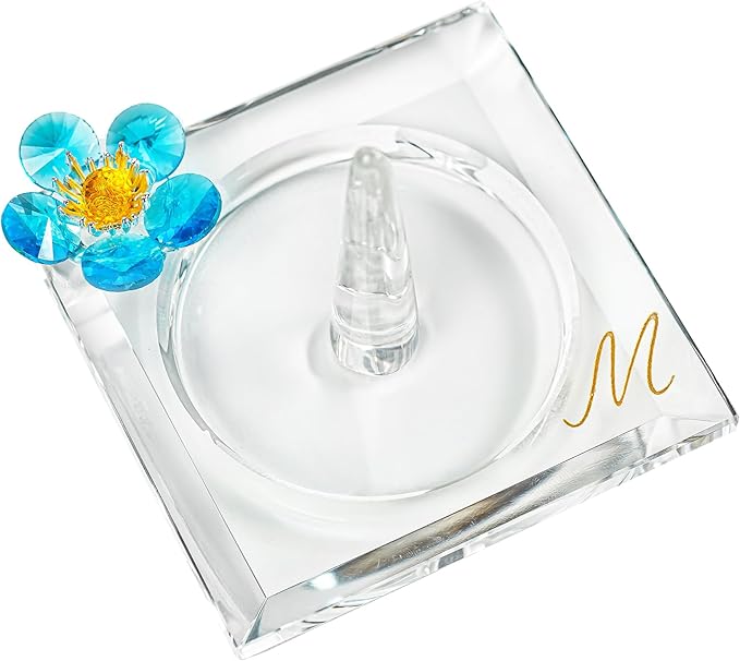 H&D HYALINE & DORA Glass Ring Holder Clear Ring Dish Jewelry Tray Decorative Trinket Dish for Rings Earrings Necklaces Birthday Mother's Day Christmas Gift for Women(M)