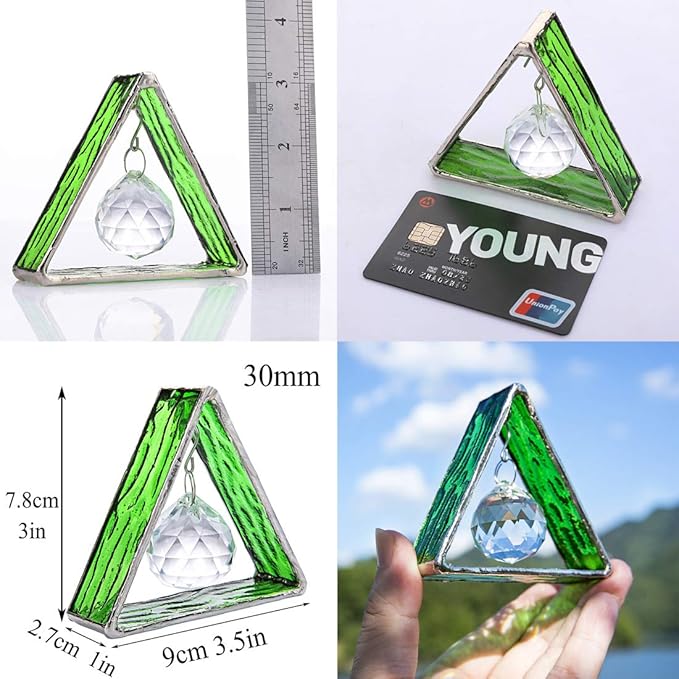 H&D HYALINE & DORA Handcrafted Pyramid in Stained Glass, Crystal Ball Prism Decor Stained Glass Window Sun Catcher Hangings Ornament, Home Table Wall Car Decor,Green