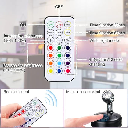 Tuanse 12 Pcs Battery Operated Spotlights Indoor LED Spot Display Lights Battery Powered Uplights 13 Colors Dimmable Mini Accent Lighting for Art Pictures Painting Closet(Black)
