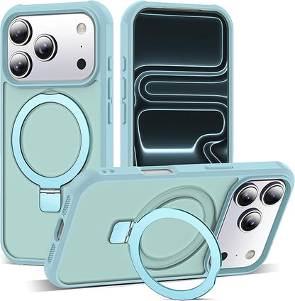 Compatible with iPhone 17 Pro Case with Invisible Magnetic O-Ring Stand Military-Grade Translucent Phone Case for iPhone 17 Pro 6.3" [Compatible with Mag-Safe][Great Grip Feeling], Blue