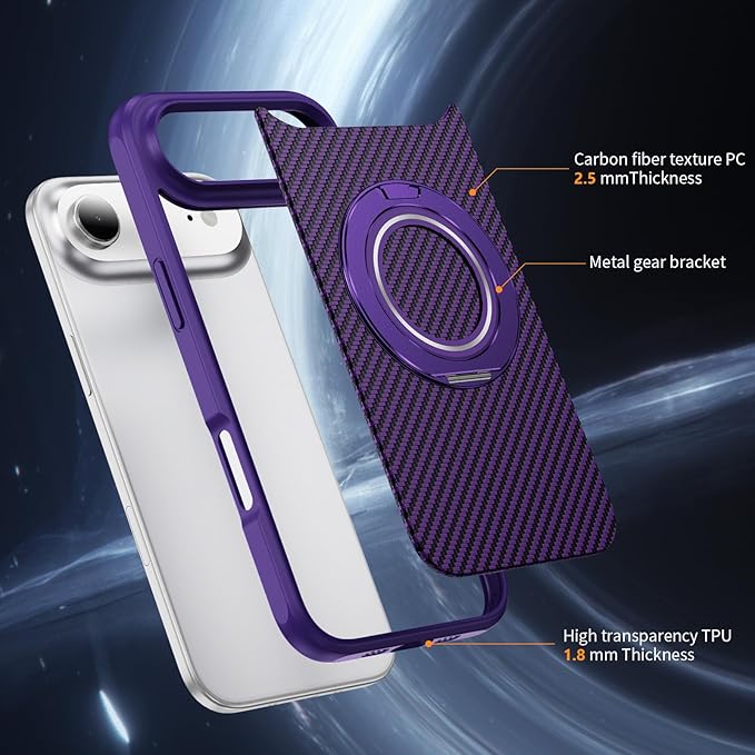 Mag-Stand Carbon Fiber Case for iPhone 17 Air, 360° Rotate Magnetic Stand, Compatible with MagSafe, 15FT Military Protection, Slim Shockproof Magnetic Kickstand Mag Phone Case for Men Women