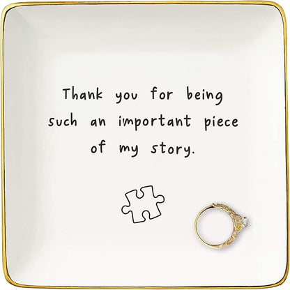 NZY Thank You Gifts for Women,Appreciation Gifts for Teachers,Nurse,Friends,Sister,Coworkers-Ceramic Jewelry Tray Trinket Holder Ring Dish-Thank You for Being Such An Important Piece Of My Story