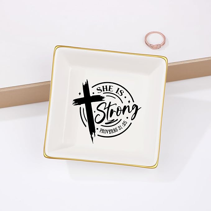JoycuFF Christian Gifts for Women - Ceramic Trinket Dish Tray, Religious Confirmation & Baptism Gifts for Girls