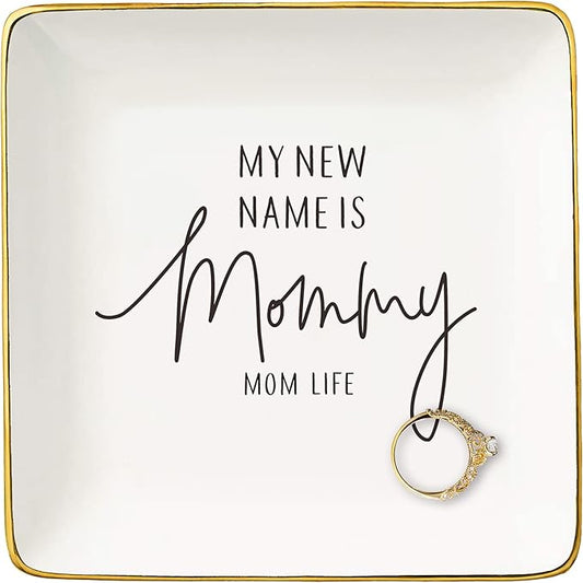 First Mother's Day Gift for New Mother,Mom Appreciates Gift,First Time Mom,My New Name is Mommy,Mommy Life,Baby Present Shower for Mum-Gender Reveal Present,Jewelry Tray Trinket Holder Ring Dish
