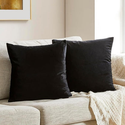 GIGIZAZA Black Velvet Pillow Covers 16x16,Decorative Square Throw Pillows Modern Covers Small Solid Living Room Pillow Cases for Couch Pack of 2