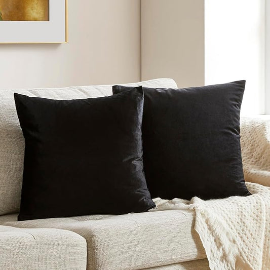GIGIZAZA Black Velvet Pillow Covers 18x18,Decorative Square Throw Pillows Modern Covers Small Solid Living Room Pillow Cases for Couch Pack of 2