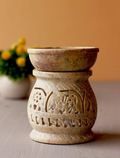 Thanksgiving Day Gifts Hand Carved Soapstone Essential Oil Burner Diffuser with Tea Light Holder Aromatherapy | Aroma Diffuser for Spa, Yoga, Meditation (Elephant)