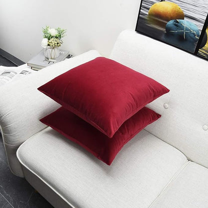 Artaimee Harvard Crimson Velvet Throw Pillow Covers – 18x18 Inches, Set of 2 – Soft, Cozy Cushion Covers for Sofa, Bed, Chair, Couch, Home Décor