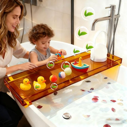 Bathtub Tray Table, Clear Acrylic, Anti-Slip Bath Caddy, (Amber, L29.9 x W7.87 x H1.18)