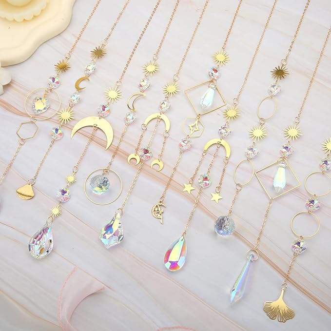 10 Pcs Crystal Suncatcher, Colorful Sun Catchers Indoor Windows Hanging Crystals Prism Rainbow Maker for Home Balcony Ceiling Room Outdoor Garden Decor Christmas Wedding Party Ornaments Decorations