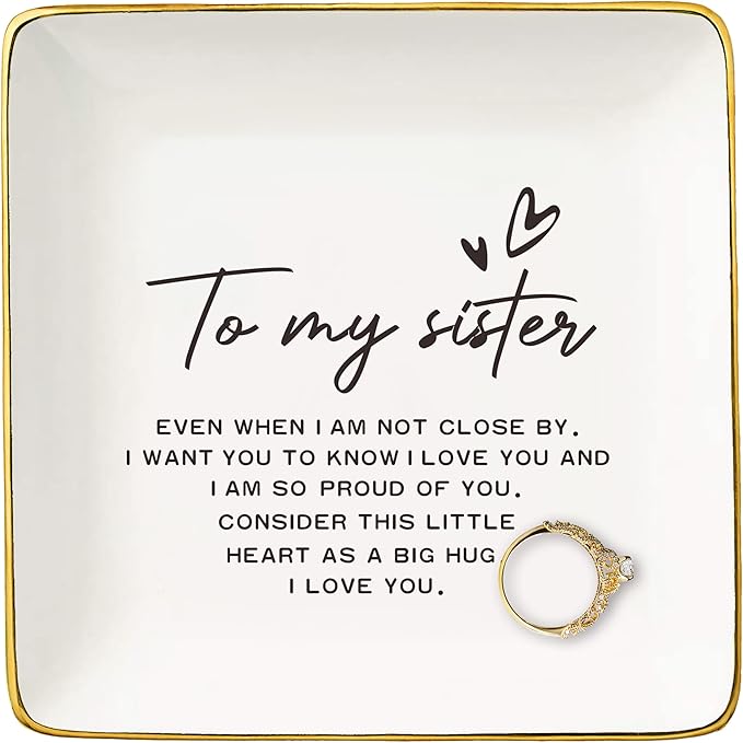 NZY Friendship Gifts for Women,Sister-in-Law, Sis,Bestie,BFF,Best Friend-Birthday Christmas Gift-to My Sisters Present-Unbiological Sister Present-Jewelry Tray Trinket Holder Ring Dish