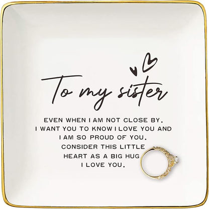 NZY Friendship Gifts for Women,Sister-in-Law, Sis,Bestie,BFF,Best Friend-Birthday Christmas Gift-to My Sisters Present-Unbiological Sister Present-Jewelry Tray Trinket Holder Ring Dish