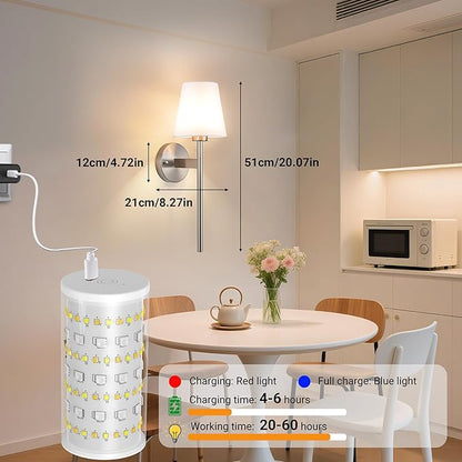 Battery Operated Wall Sconces Set Of 2, Wireless Battery Wall Light With 10000mAh RGB Rechargeable Magnetic Bulb, Rechargeable Wall Sconce With Remote Control For Bedroom, No Electrician Required