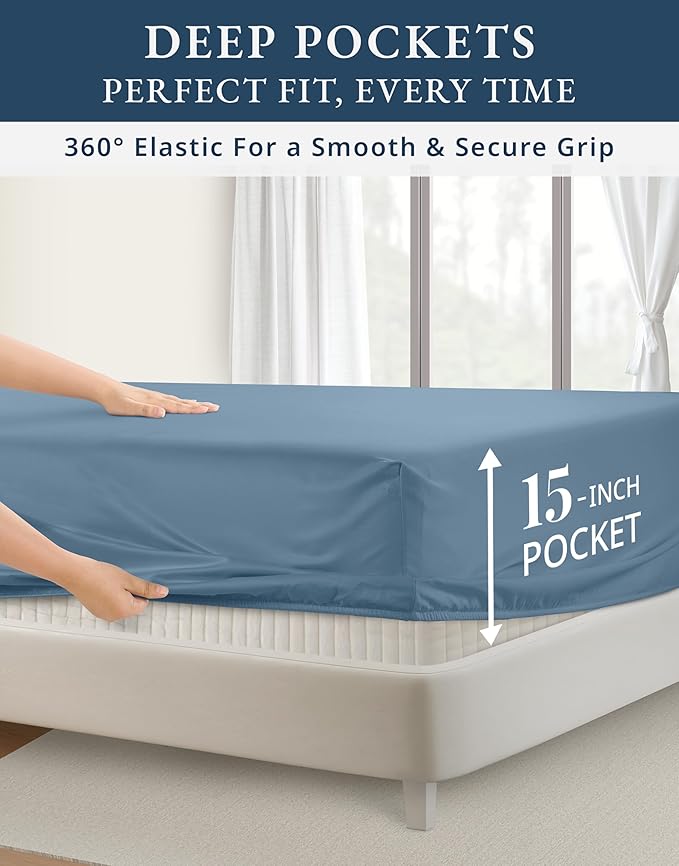 LANE LINEN Luxury Hotel Style 100% Egyptian Cotton Bed Sheets King Size, Mercerized Cotton, Sily Finish, No Pill Fade Resistant King Bedding Sheets & Pillowcases - Mountian Spring