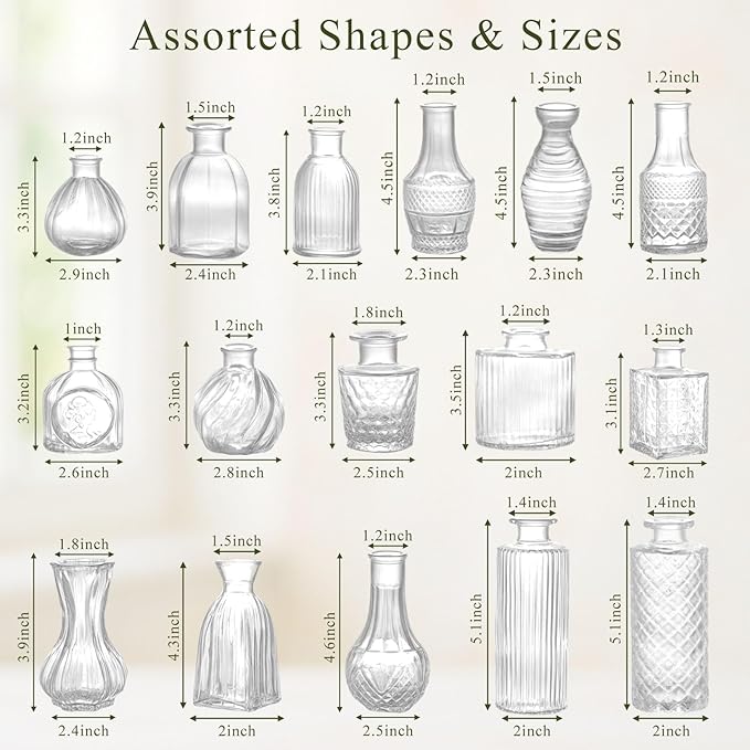 DomeStar 16PCS Glass Bud Vases Set, Small Clear Cylinder Vases for Plant Propagation Station Plant Terrarium, Vintage Clear Bud Vase in Bulk for Rustic Wedding Centerpieces Home Table Flower Decor